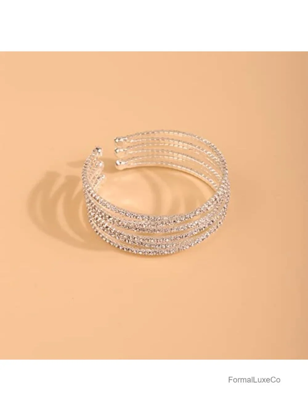 Layered Glitter Rhinestone Cuff Bracelet - Adjustable Cuban Chain Bangle -